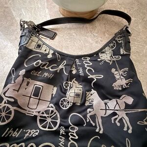 Coach Black Shoulder Bag with Silver Accents